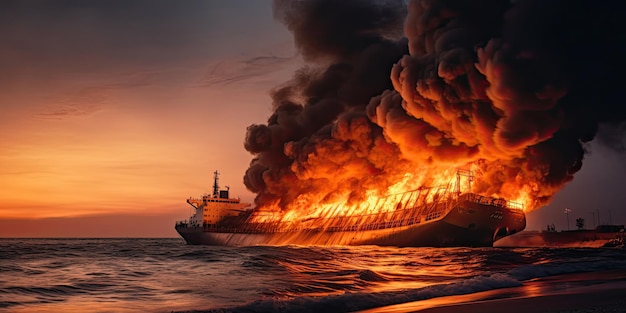 barco en llamas