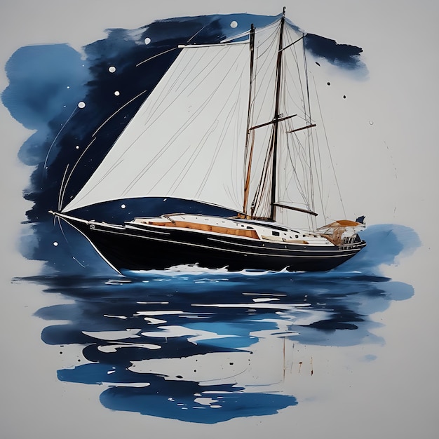 Un barco una luna Arte de pintura abstracta Dibujado a mano con pincel seco de fondo de pintura