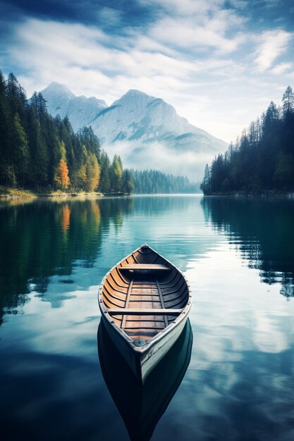 Barco de madera en el lago