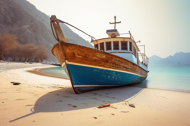 barco de madera en la playa cielo azul