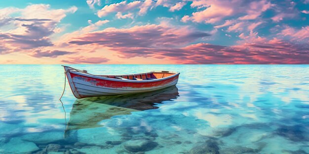 barco en el mar al atardecer