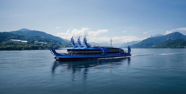 barco en el mar barcos en el lago barco es azul en el estilo de monumento de estilo suizo