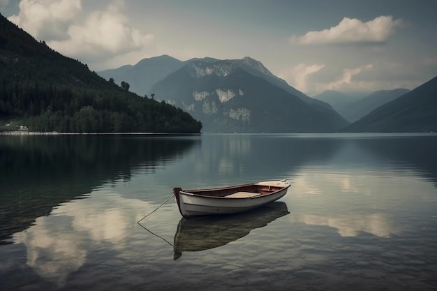 Barco nas montanhas da paisagem do lago AI Generated