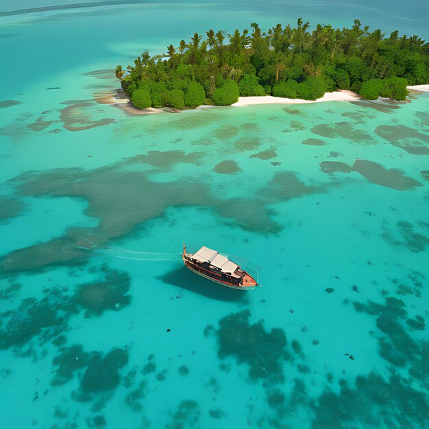 Foto un barco está navegando en el agua con una pequeña isla en el fondo