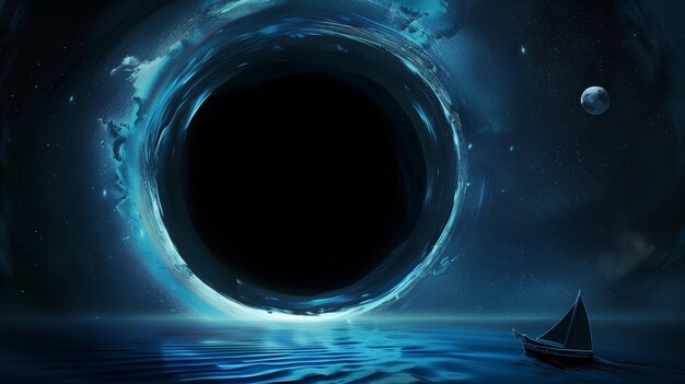 Un barco navegando cerca del agujero negro