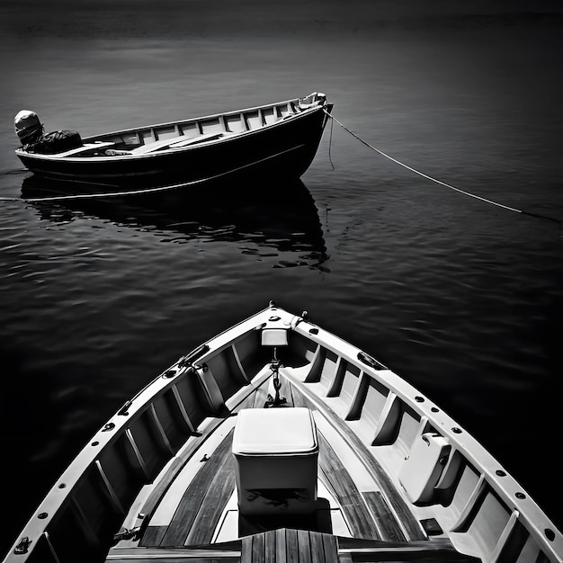 Barco no estilo de retratos dramáticos em preto e branco