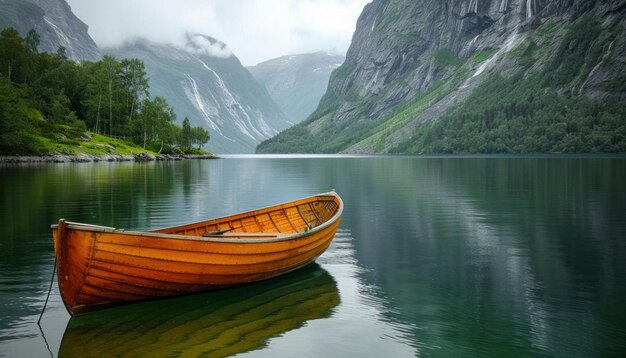 Barco de Noruega en un lago