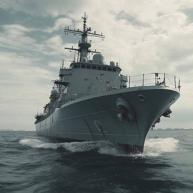 Barco o barco militar en el mar en guerra Ai generado por el transporte del ejército o la marina en el océano