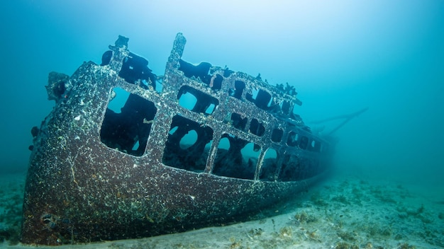 un barco en el océano está bajo el agua