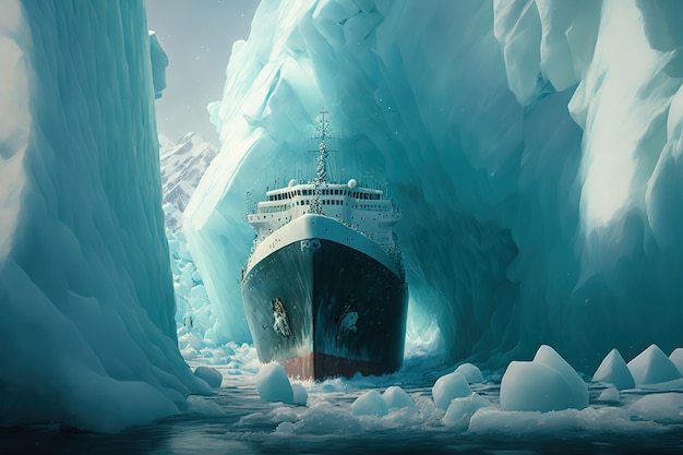 barco en el océano durante el invierno cortando iceburg