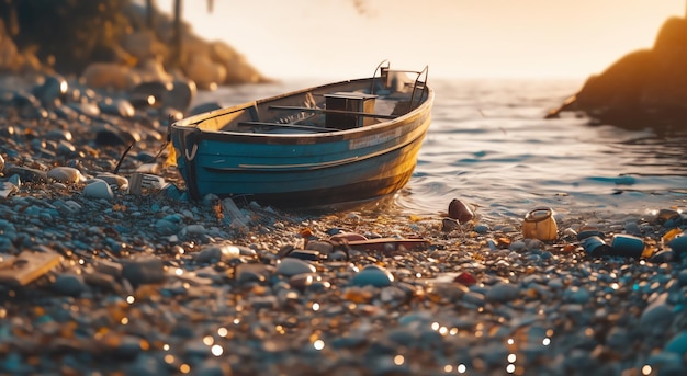 Un barco en la orilla de una playa