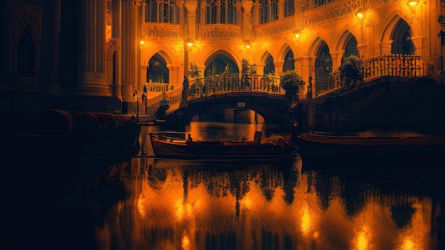 Foto un barco en la oscuridad con las luces encendidas