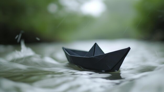 barco de papel negro en el agua