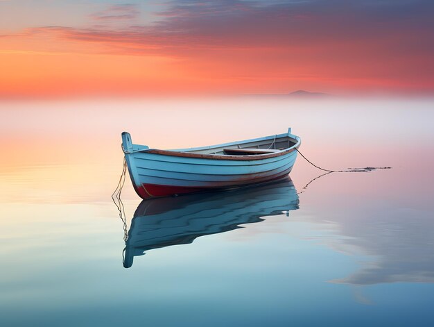 Barco de pesca en el agua al atardecer hermoso fondo de la naturaleza