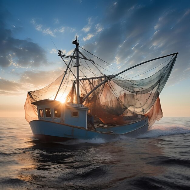 Barco de pesca de camarón marino en el Golfo