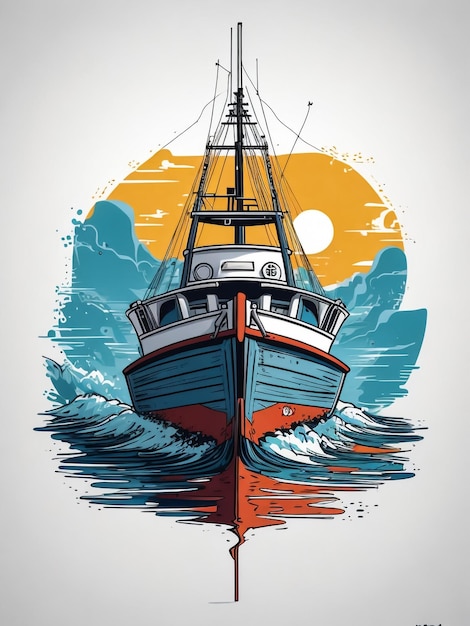 Foto barco de pesca ilustración de arte vectorial de barco en el agua barco flotando en el mar buque marino en t