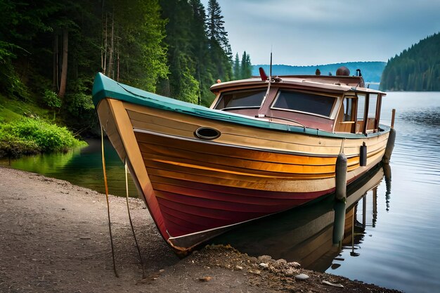 Un barco pintado de amarillo y naranja.