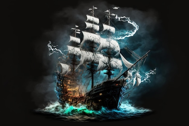 Barco pirata con tema de relámpagos y color negro