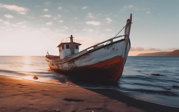 Un barco en la playa con el número 1