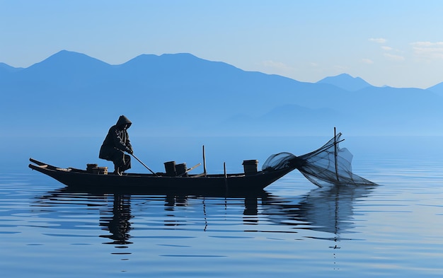 Foto barco preto e branco na água