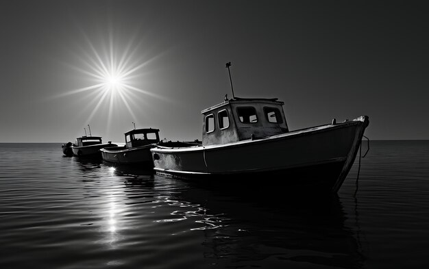 Foto barco preto e branco na água