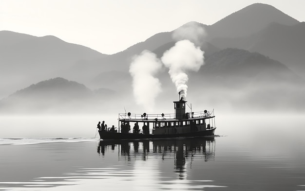 Foto barco preto e branco na água