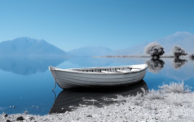 Foto barco preto e branco na água