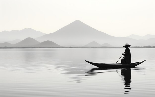 Foto barco preto e branco na água