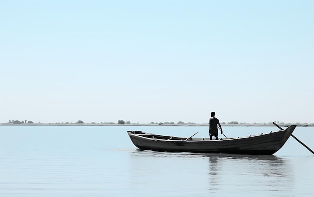 Foto barco preto e branco na água