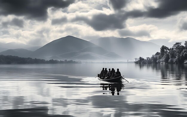 Foto barco preto e branco na água