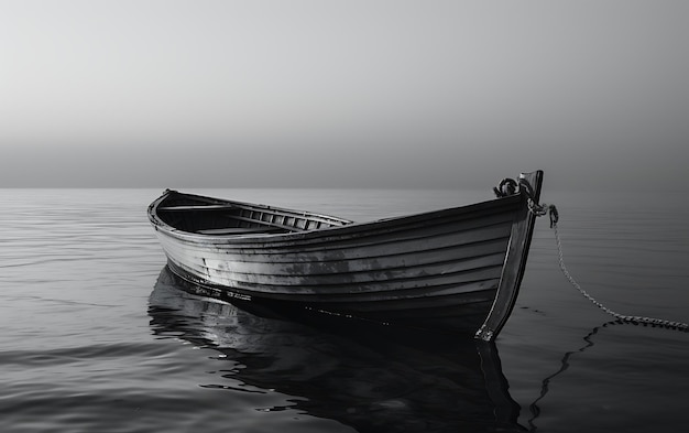 barco preto e branco na água