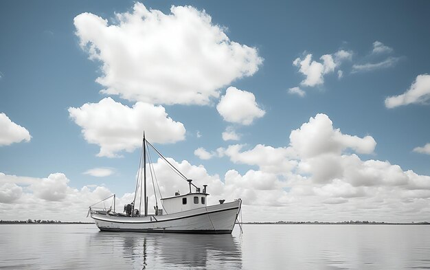 barco preto e branco na água