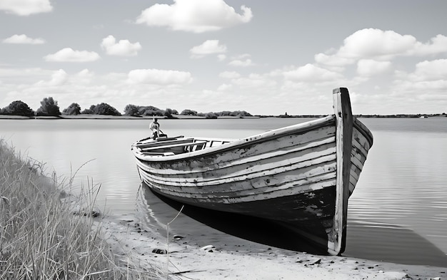 Foto barco preto e branco na água