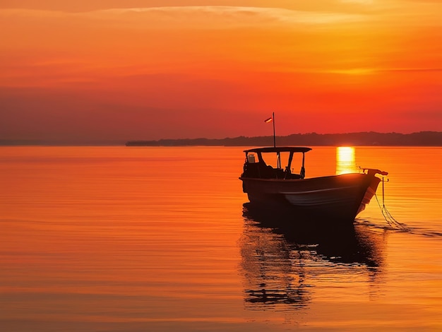 Un barco en una puesta de sol