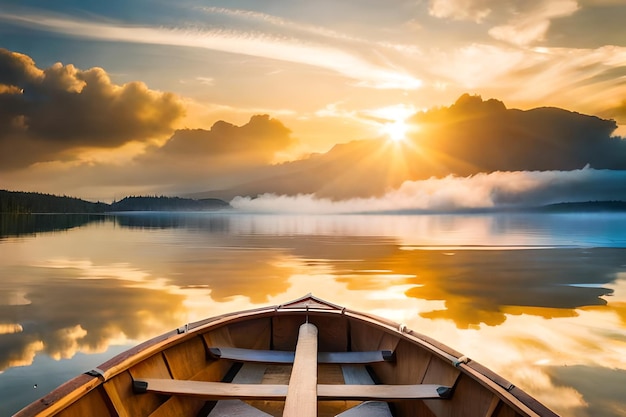 Foto un barco en la puesta del sol