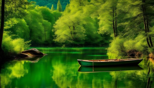 un barco que está en el agua con un barco verde en el agua