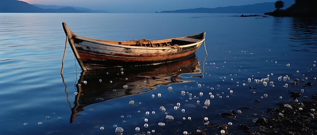 un barco que está sentado en el agua en el agua