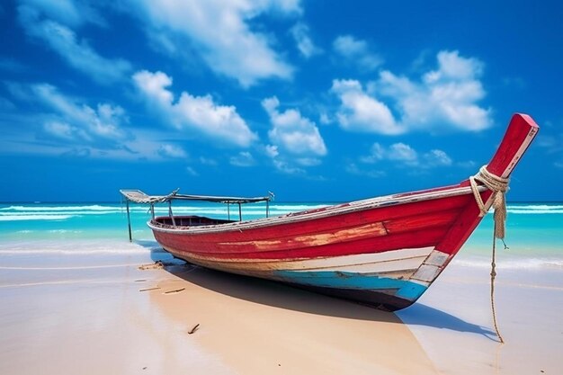 Foto un barco que está en una playa con las palabras la palabra en el lado