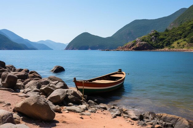 Foto un barco que está sentado en una playa