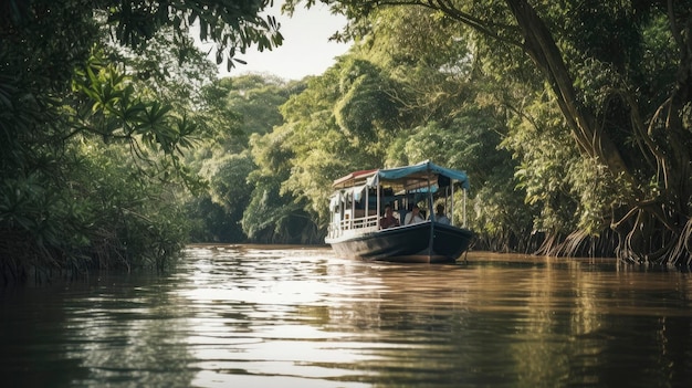 Foto un barco en el río amazonas