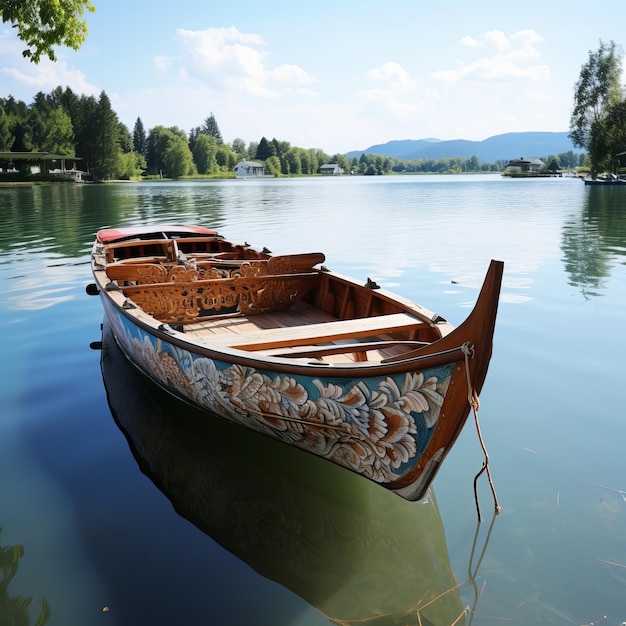 Foto barco en el río barco de fibra en un lago para visitantes