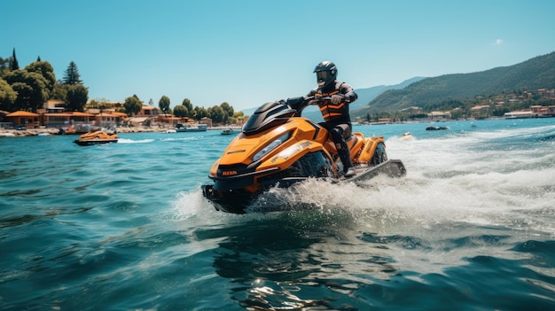 Foto barco en el río jet ski en el río