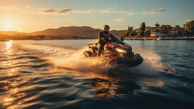 Foto barco en el río jet ski en el río