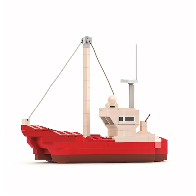 un barco rojo con un casco rojo y una grúa en el lado