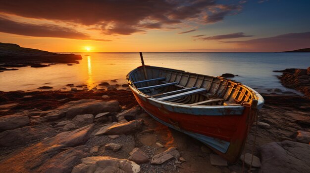 Foto barco sentado na praia profundo deserto ferrugem nascer do sol primavera