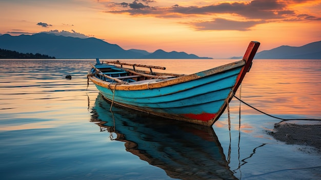 Un barco con sutiles reflejos está amarrando