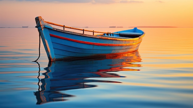 Un barco con sutiles reflejos está amarrando