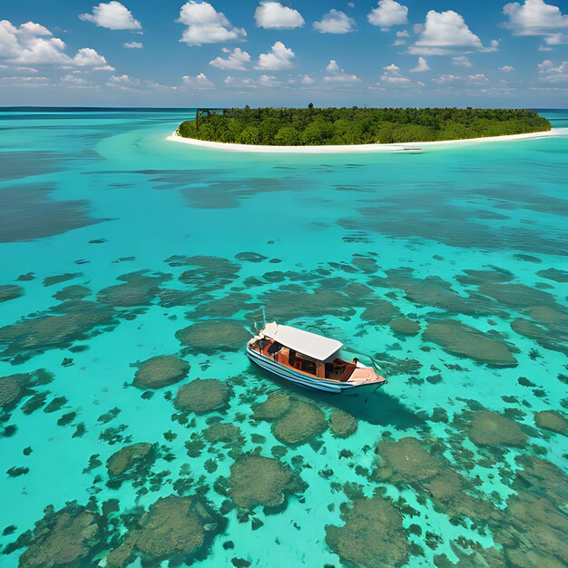 un barco con un techo blanco está flotando en el agua