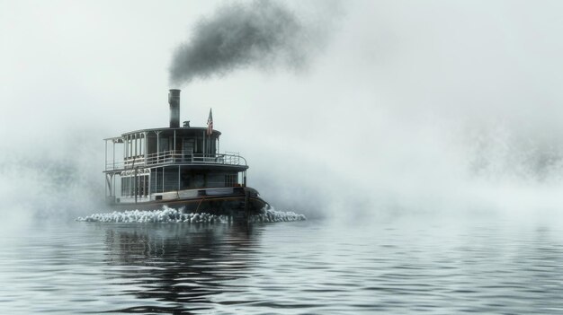 Barco de vapor flotando en un cuerpo de agua