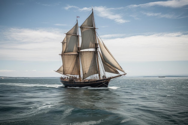 Barco de vela con velas desplegadas deslizándose por el agua creada con ai generativo